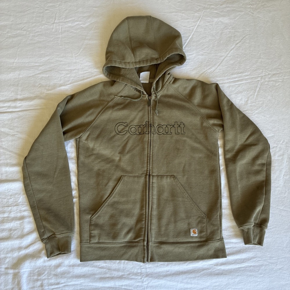 Carhartt Womens Size Large Khaki Green Full Zip Hoodie